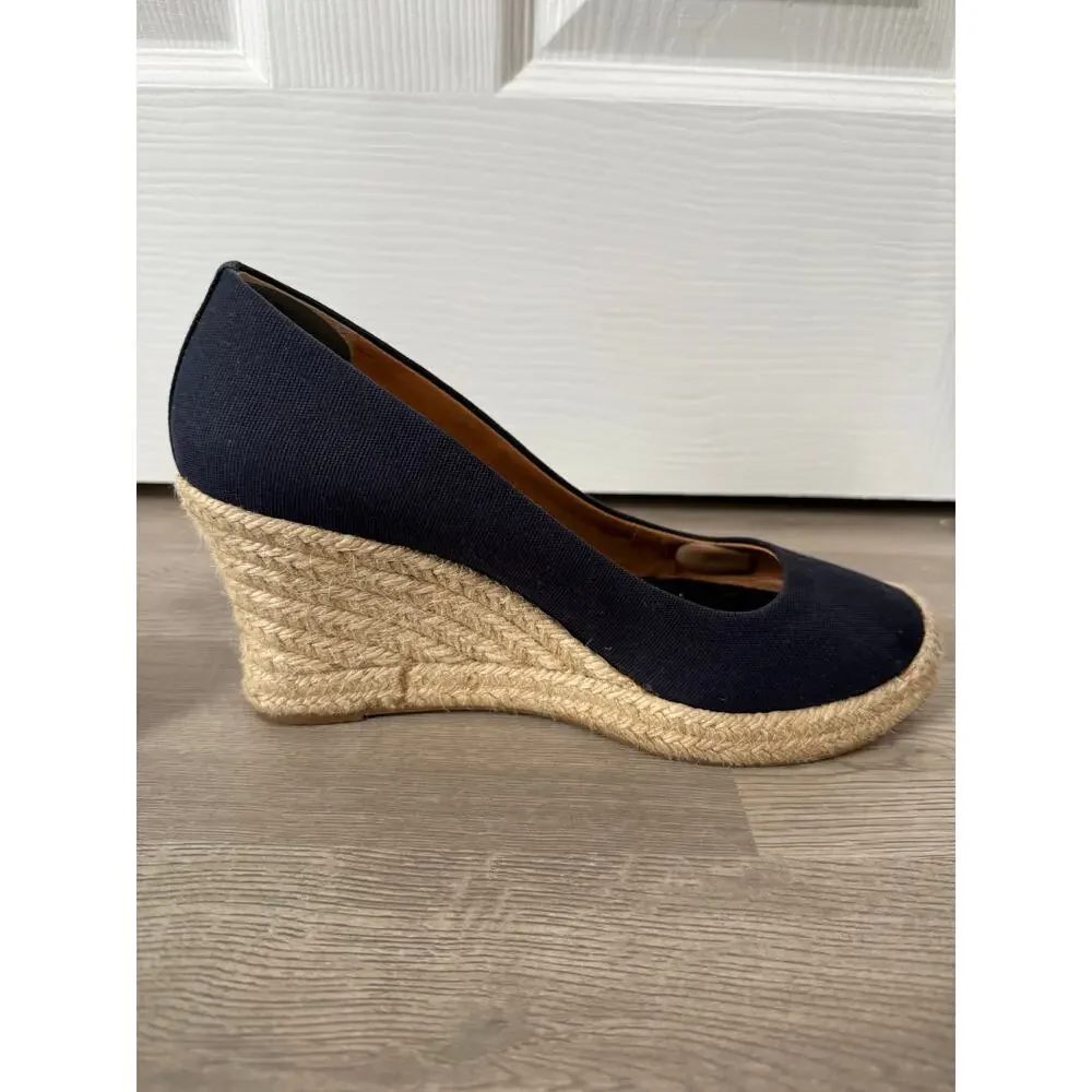 J.Crew Women's Navy Canvas Wedge Espadrille Heels Size 8